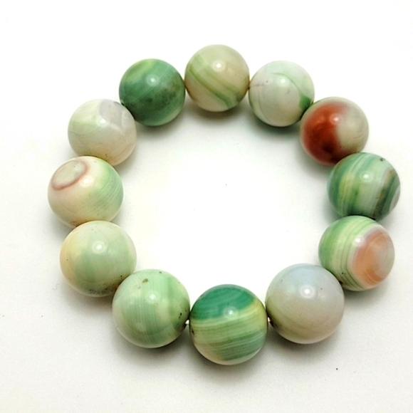 Large 18mm Green, Cream, and Red Ocean Agate Beaded Bracelet Natural Gemstone - Picture 4 of 7